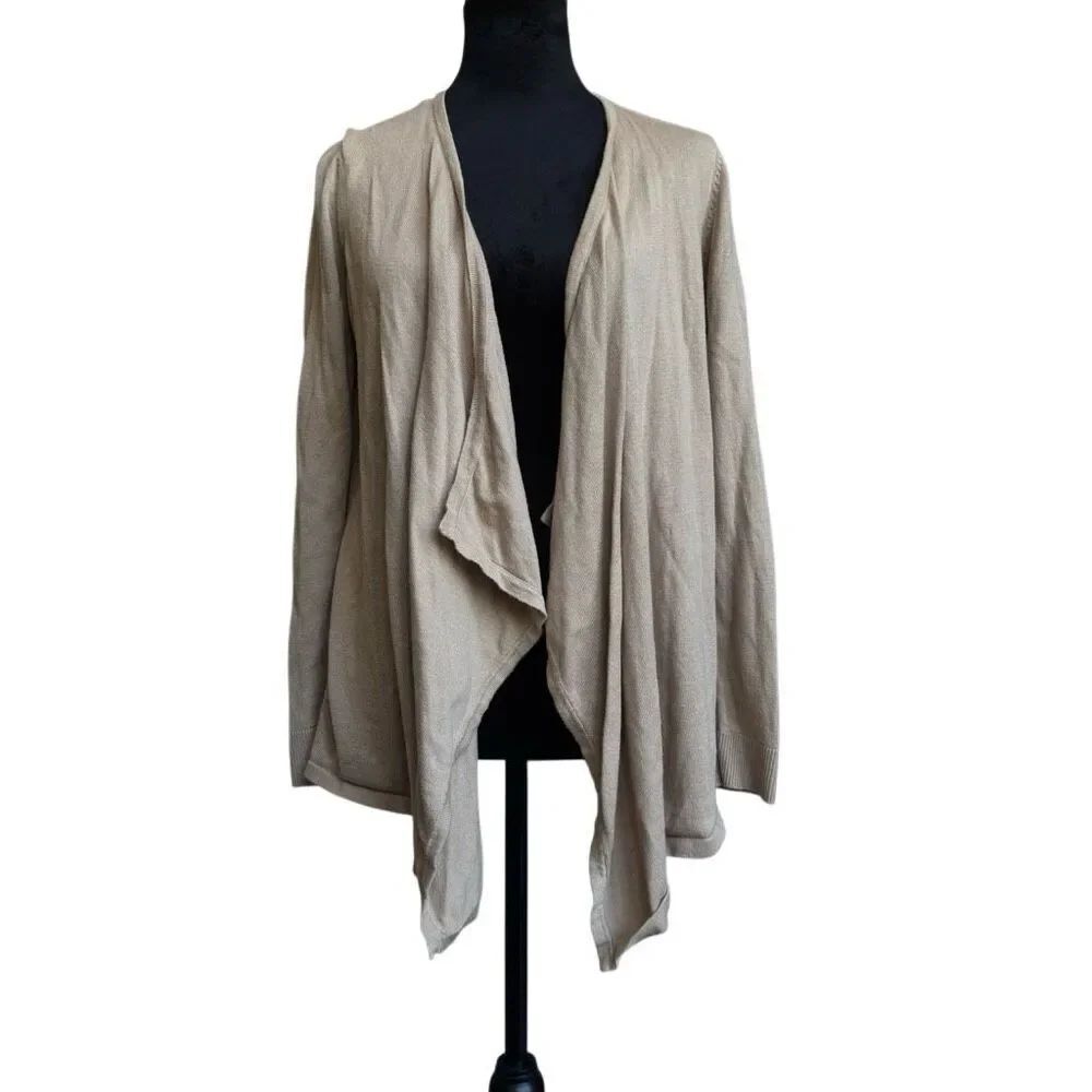Michael Kors XS Beige Open Front Drape Cardigan Long Sleeve Lightweight Sweater